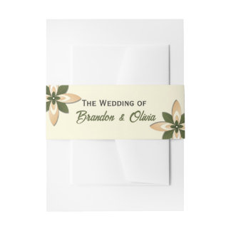Cintas Para Invitaciones Elegante Verde Salvia y Floral Geométrico Beige