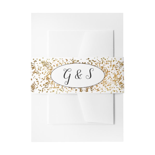 Cintas Para Invitaciones Elegante Wedding Gold Streamers Iniciales Confetti (Anverso Ejemplo)