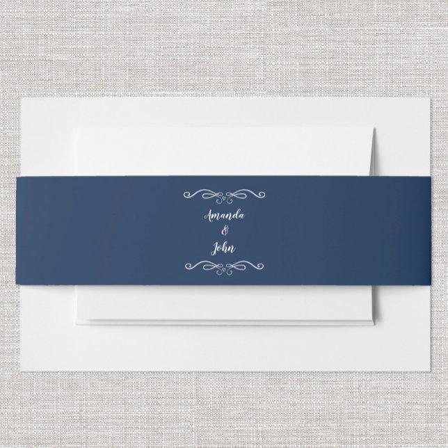 Cintas Para Invitaciones Elegantes bodas caligrafía clásica marina azul (Subido por el creador)