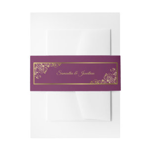 Cintas Para Invitaciones Elegantes Curls de Oro y Boda Swirls Magenta