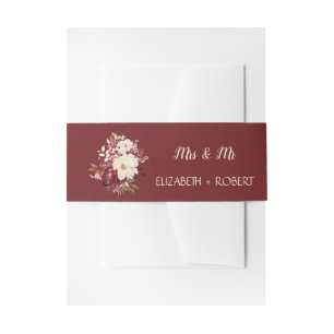Cintas Para Invitaciones Elegantes Flores Blancas de Borgoña