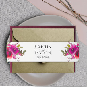 Cintas Para Invitaciones Elegantes flores rosadas y moradas de boda de prim