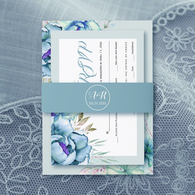 Cintas Para Invitaciones Elegantes iniciales boda azul y verde menta (Subido por el creador)