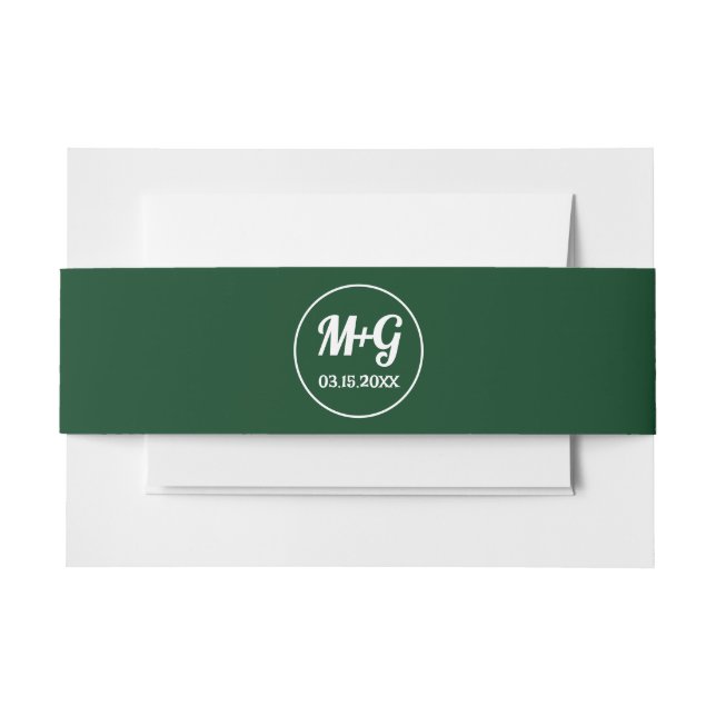 Cintas Para Invitaciones Elegantes iniciales boda de primavera verde oscuro (Anverso Ejemplo)