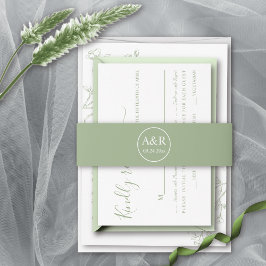 Cintas Para Invitaciones Elegantes iniciales de la boda de primavera verde 
