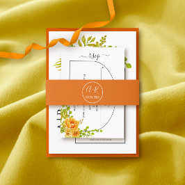 Cintas Para Invitaciones Elegantes iniciales naranja otoño boda