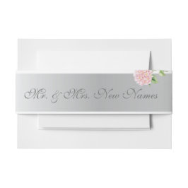 Cintas Para Invitaciones Elegantes rayas plateadas e hidrángulos rosados Bo