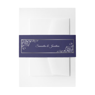 Cintas Para Invitaciones Elegantes rizos y espirales de plata Bodas azul ma