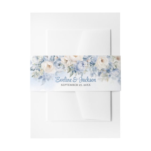 Cintas Para Invitaciones Elegantes rosas de acuarela azul y marfil eucalipt (Anverso Ejemplo)