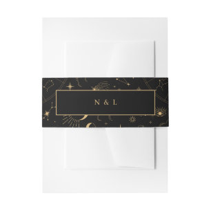 Cintas Para Invitaciones Elementos místicos celestes estelarizan oro negro