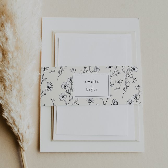 Cintas Para Invitaciones EMELIA Floral Cream Chinoiserie Boda de flores sil (EMELIA Floral Cream Chinoiserie Wildflower Wedding Invitation Belly Band)