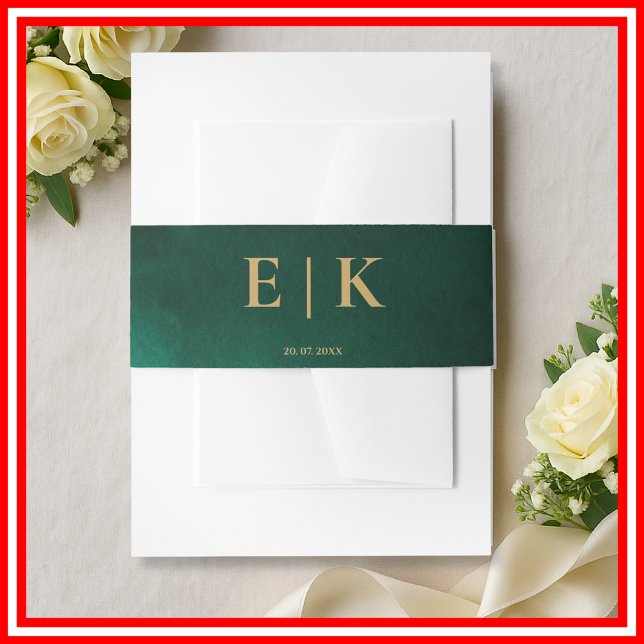 Cintas Para Invitaciones Emerald Green & Gold Monogram Wedding (Subido por el creador)