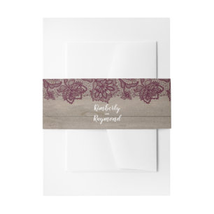 Cintas Para Invitaciones Encaje floral y madera de Borgoña