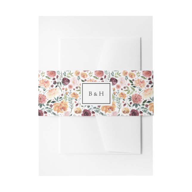 Cintas Para Invitaciones Encanto rústico Borgoña Rubor Boda floral rosa (Anverso Ejemplo)