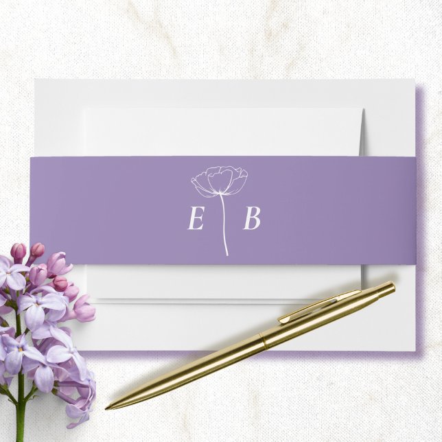 Cintas Para Invitaciones Énfasis floral molido morado en monograma blanco s (Subido por el creador)
