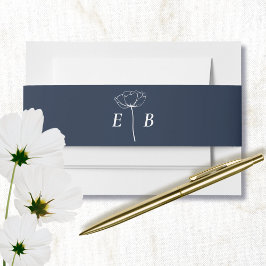 Cintas Para Invitaciones Énfasis floral monograma azul turbio inicial