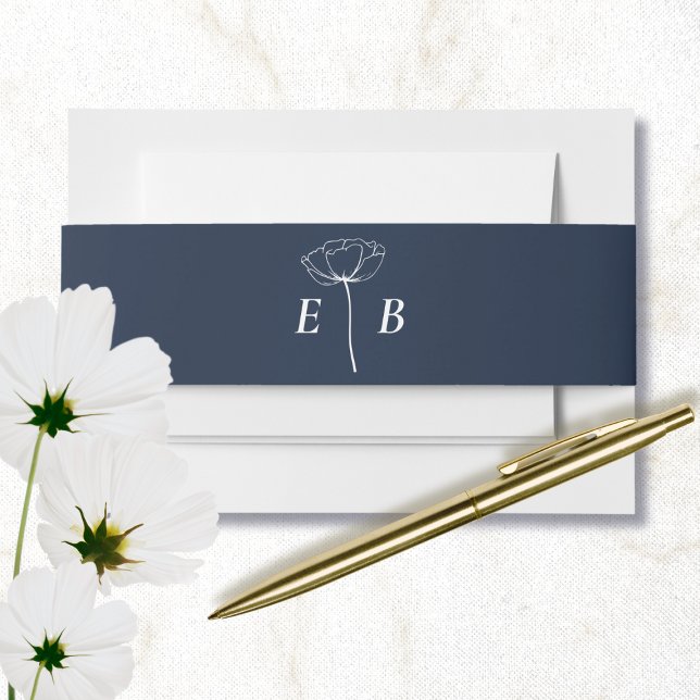 Cintas Para Invitaciones Énfasis floral monograma azul turbio inicial (Subido por el creador)