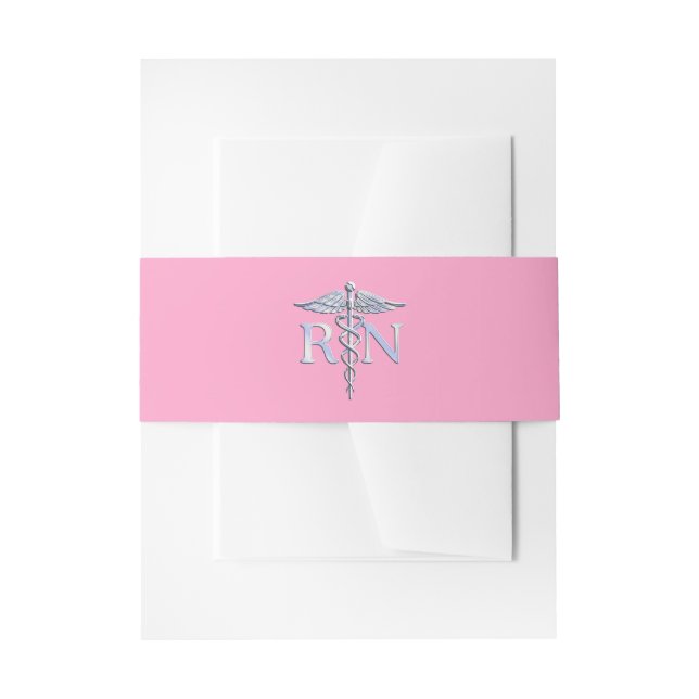Cintas Para Invitaciones Enfermera inscrita RN Caduceus en rosa pastel (Anverso Ejemplo)