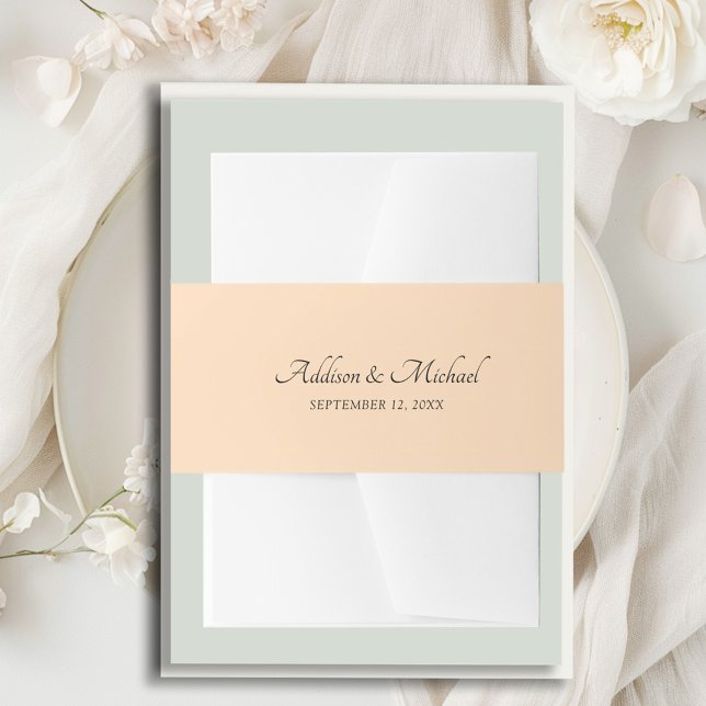 Cintas Para Invitaciones Engranaje mínimo (Minimal Peach Invitation Belly Band with your name and date)