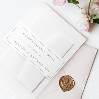Cintas Para Invitaciones Enmarcado | Caligrafía Elegante Verde Blanco Boda