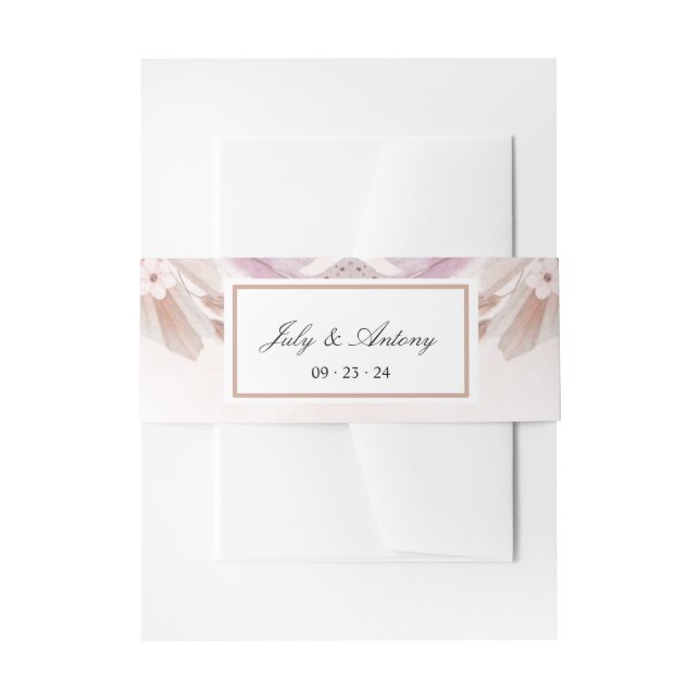 Cintas Para Invitaciones Envoltura Boho Chic de Rosa y Champán (Anverso Ejemplo)