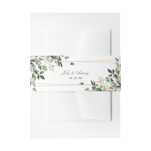 Cintas Para Invitaciones Envoltura de oro con estampado de vegetación sofis (Anverso Ejemplo)
