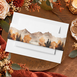 Cintas Para Invitaciones Escena de montaña de otoño rústico en acuarela par