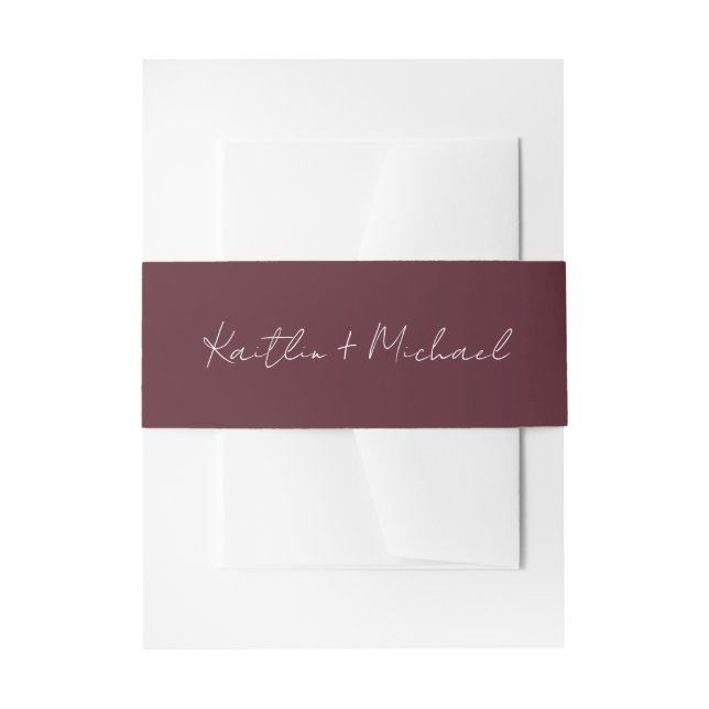 Cintas Para Invitaciones Escritura a mano de Merlot Modern Boda (Anverso Ejemplo)