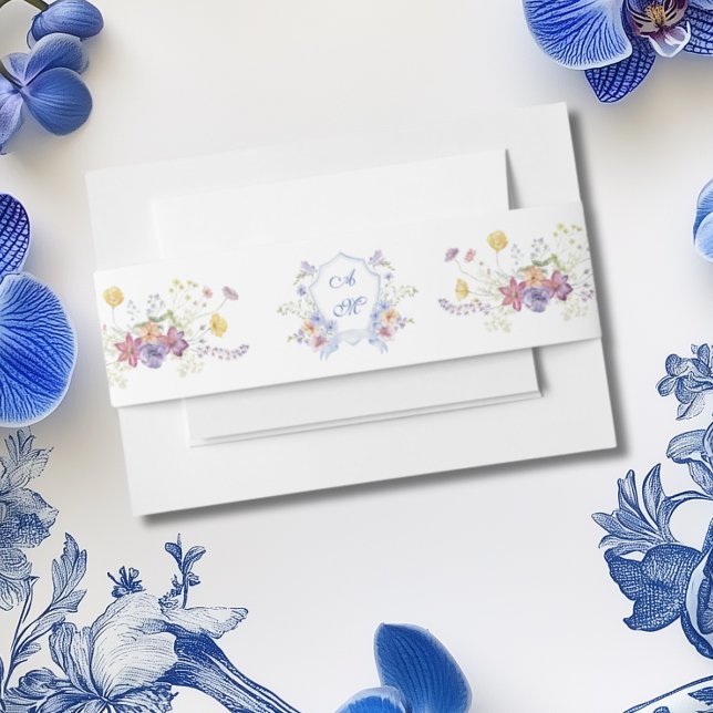 Cintas Para Invitaciones Escudo azul turbio Boda floral (Subido por el creador)