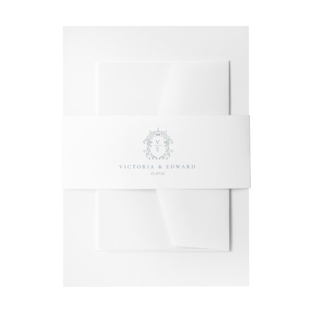 Cintas Para Invitaciones Escudo azul turbio Boda monograma (Anverso Ejemplo)