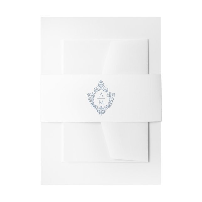 Cintas Para Invitaciones Escudo azul turbio Monograma 2 Iniciales Elegante  (Anverso Ejemplo)
