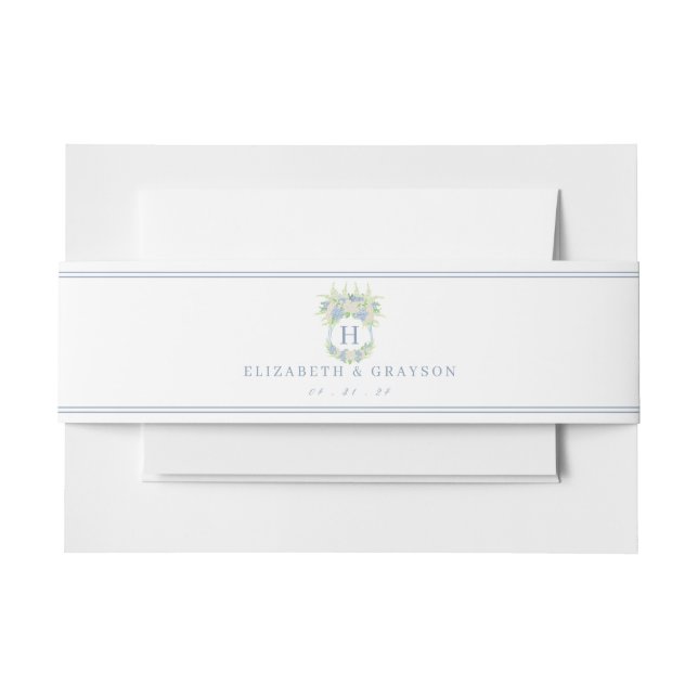 Cintas Para Invitaciones Escudo de hidrangea azul y blanca (Anverso Ejemplo)