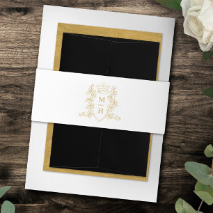 Cintas Para Invitaciones Escudo de la corona del corazón dorado monograma b