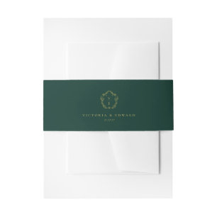 Cintas Para Invitaciones Escudo de oro de vintage Monograma Boda Esmeralda