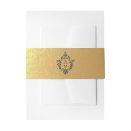 Cintas Para Invitaciones Escudo Faux Relieve metalizado dorado Navy Blue Mo