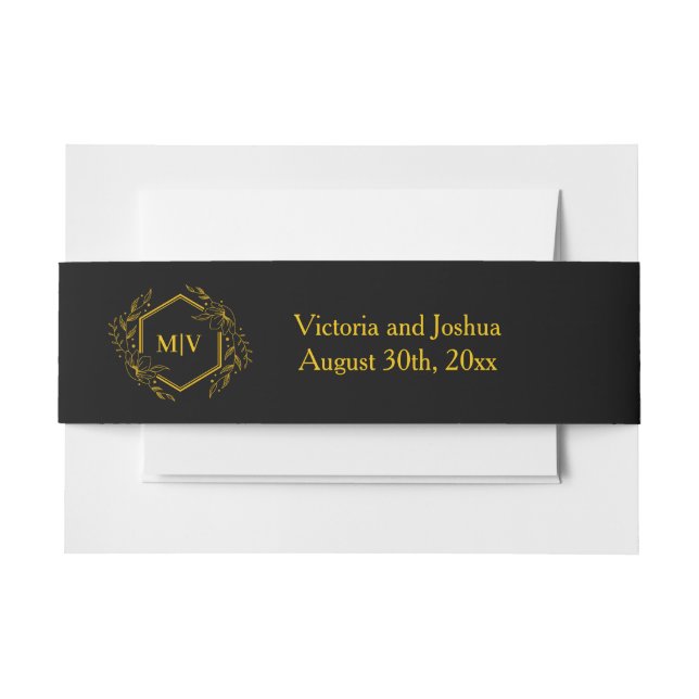 Cintas Para Invitaciones Escudo Monograma Negro y Oro (Anverso Ejemplo)