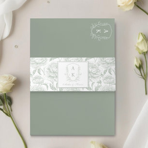 Cintas Para Invitaciones Escudo Monograma Sage Green Boda
