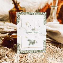 Cintas Para Invitaciones Esplash de oro Whimsical Green Pine Cono Boda