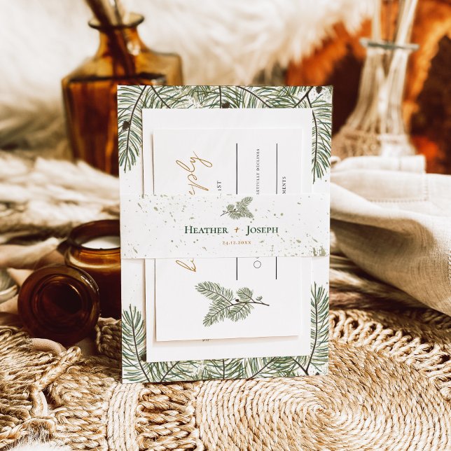 Cintas Para Invitaciones Esplash de oro Whimsical Green Pine Cono Boda (Subido por el creador)