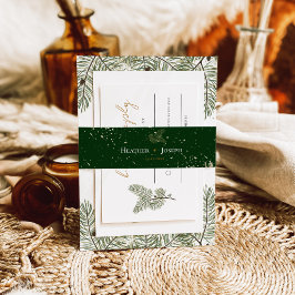 Cintas Para Invitaciones Esplash de oro Whimsical Green Pine Cono Boda