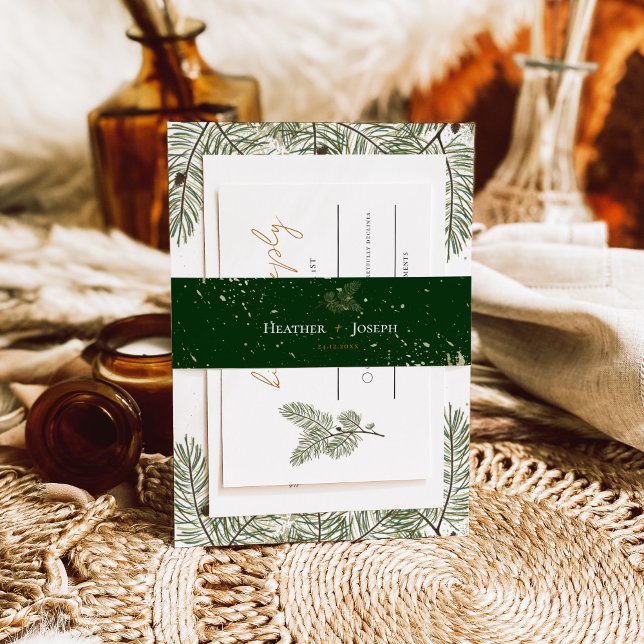 Cintas Para Invitaciones Esplash de oro Whimsical Green Pine Cono Boda (Subido por el creador)