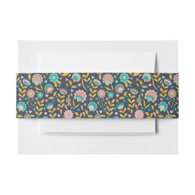 Cintas Para Invitaciones Estampado de plores del arte popular (Anverso Ejemplo)