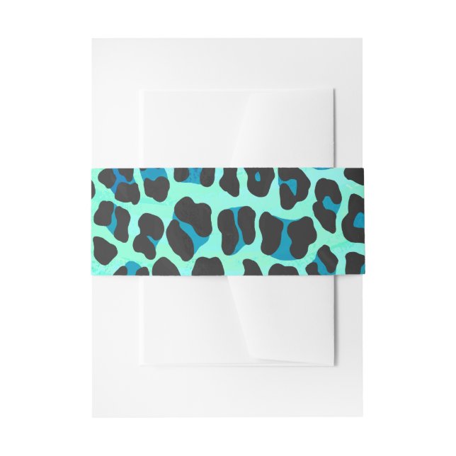 Cintas Para Invitaciones Estampado negro y azul turquesa de leopardo (Anverso Ejemplo)