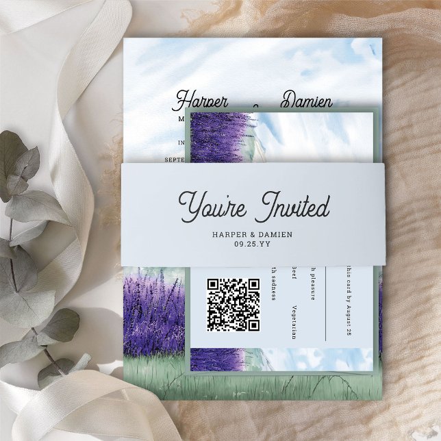Cintas Para Invitaciones Estás invitado Boda azul moderno y sencillo (Wedding Invitation Belly Band from my Mountain Lavender Wedding Collection)