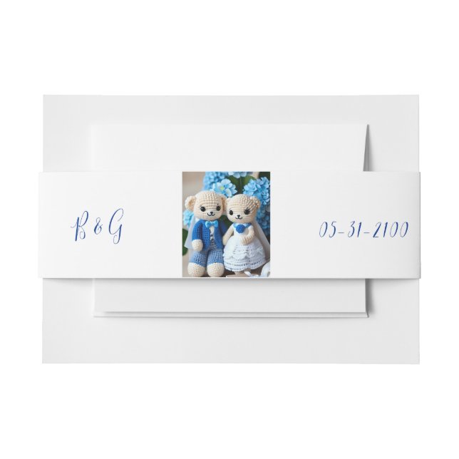 Cintas Para Invitaciones estatua de boda caprichoso azul y blanco (Anverso Ejemplo)