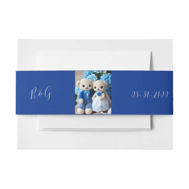 Cintas Para Invitaciones estatua de boda caprichoso azul y blanco (Anverso Ejemplo)