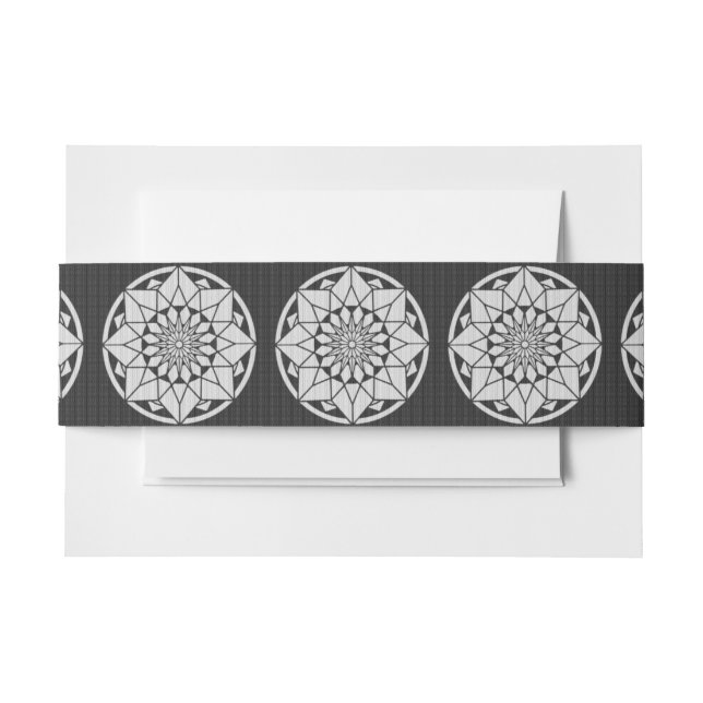 Cintas Para Invitaciones Estrella Mandala de punto negro y blanco (Anverso Ejemplo)
