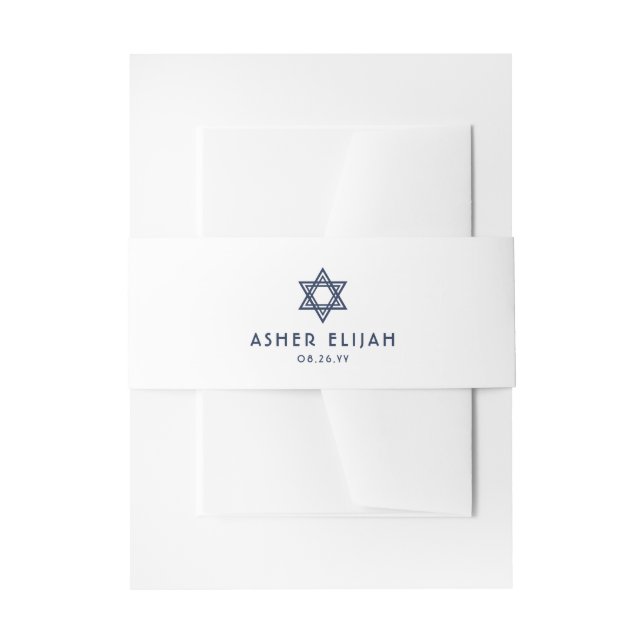 Cintas Para Invitaciones Estrella Mitzvah de David Minimal Navy Blue White (Anverso Ejemplo)