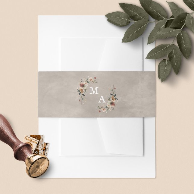 Cintas Para Invitaciones Ethereal Elegance Beige Taupe Monograma Boda (Wrap your invites in style with our floral monogram belly bands, in 6 boho colorways.)