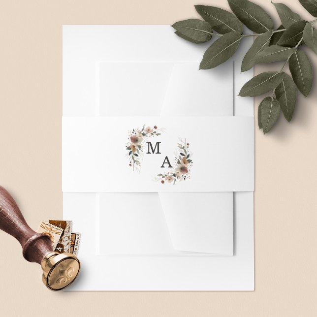 Cintas Para Invitaciones Ethereance Boho Wreath Monograma Boda (Wrap your invites in style with our floral monogram belly bands, in 6 boho colorways.)